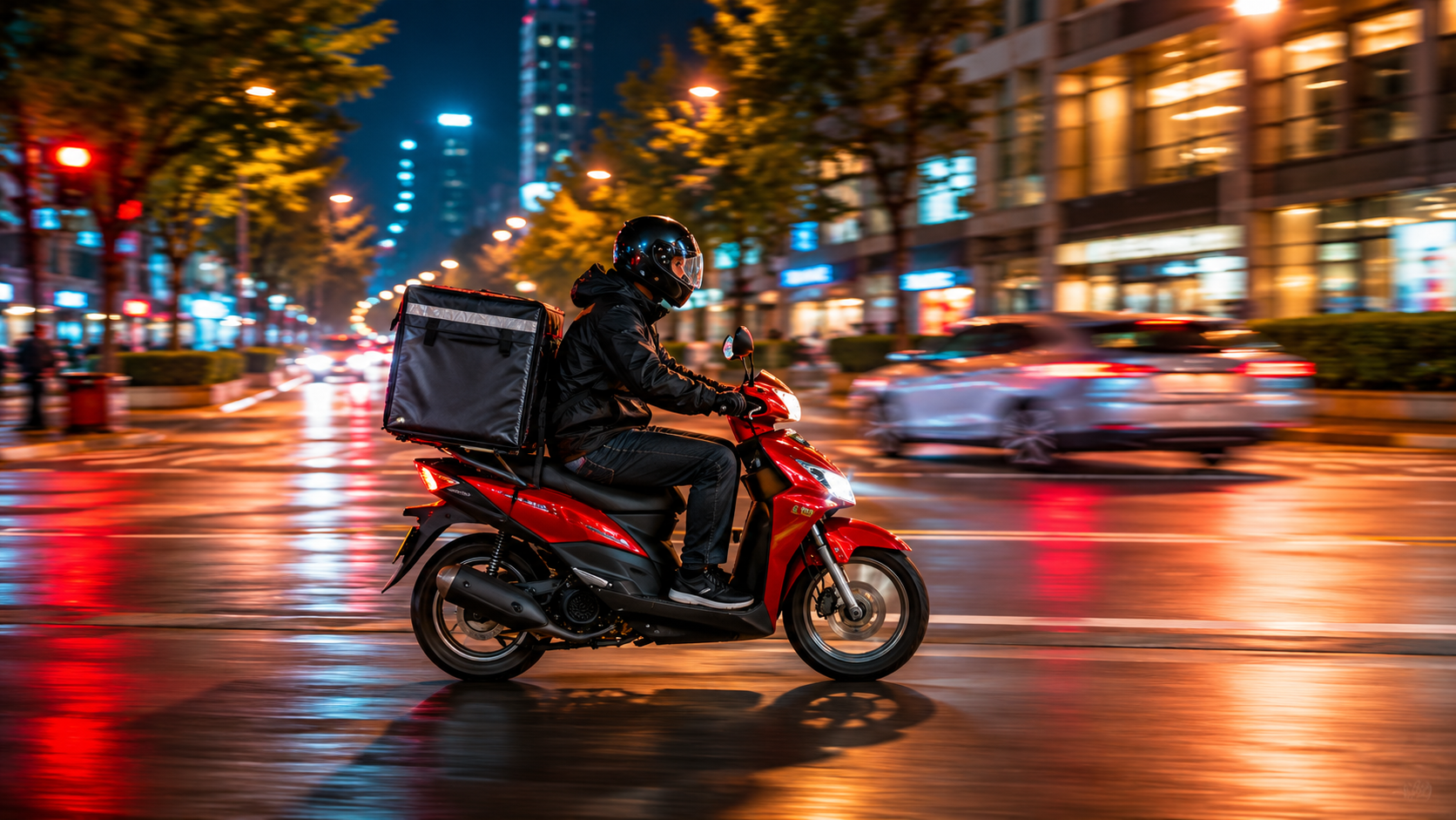 Delivery courier on a motorbike